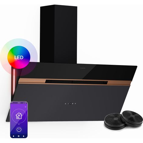 Klarstein Alina Hotte Aspirante - 90 cm Hotte Décorative, 690 m³/h, Classe A++, Éclairage LED, Silencieuse 52 dB, Mode Évacuation & Recirculation, Commande Tactile, Noire