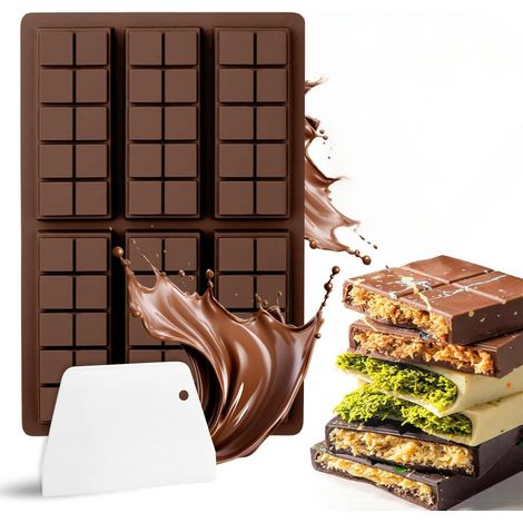 Molde de silicona para chocolate de 6 rejillas, mini molde para chocolate con raspador para hacer chocolate