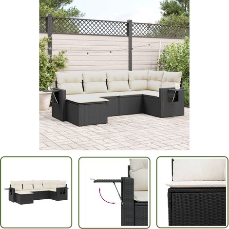The Living Store 6-tlg. Garten-Sofagarnitur mit Kissen Schwarz Poly Rattan - Gartenmöbel Set - PE-Rattan Möbel - Outdoor Lounge - Esszimmergarnitur - Balkonmöbel (1/5)