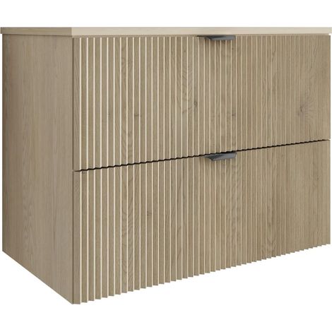 Mobile da bagno con frontale scanalato da 80 cm con 2 cassetti, rovere cremona (MDF), con maniglia nera, 80 x 47 x 60 cm (1/5)