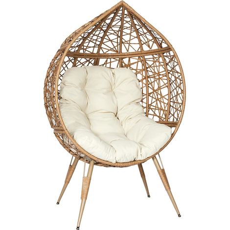 Altobuy – Fauteuil suspendu effet rotin – Assise capitonnée en polyester déperlant – Structure métal et polyéthylène – Usage extérieur avec traitements UV (1/5)