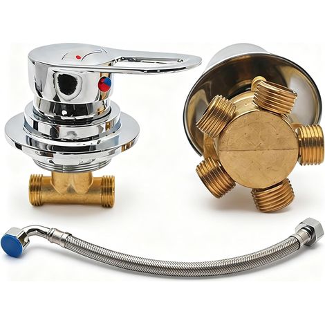 Robinet Douche, 5 Voies Mitigeur de Douches avec Filetage G 1/2 Pouce et 30 cm Tuyau D'eau Inverseur de Sortie Deux Pièces Mitigeur de Salle de Douche Robinet en Laiton Massif avec Cartouche Céramique (1/5)