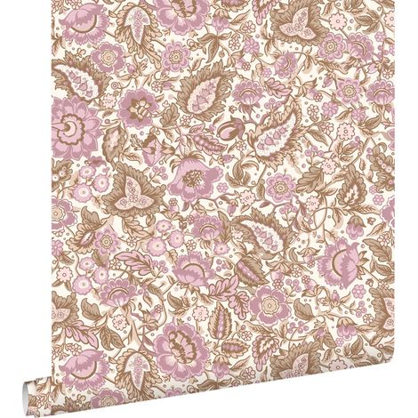 papier peint fleurs vintage marron et violet - ESTAhome (1/5)