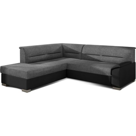 Canapé d'angle convertible TROMSO gris et noir – Angle gauche avec coffre (1/3)