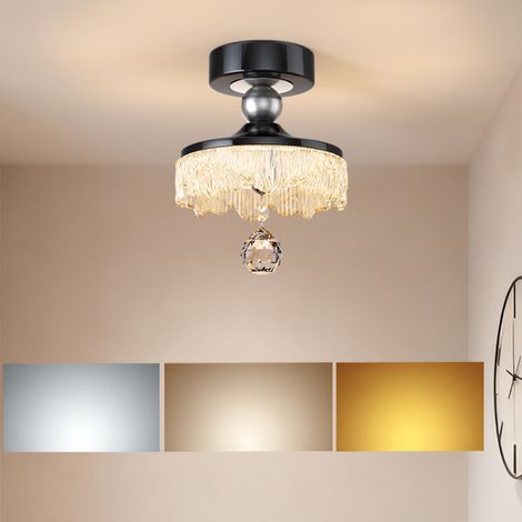 SIENTICE Plafonnier semi-encastré, lustre en cristal, variateur tricolore/220V, plafonnier en forme de larme adapté aux couloirs, vérandas, passages, cuisines (1/5)