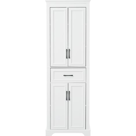 Hoher Badezimmerschrank 60x40x180 cm aus weißem MDF mit Doppeltüren, Schublade und Ablagen (1/5)