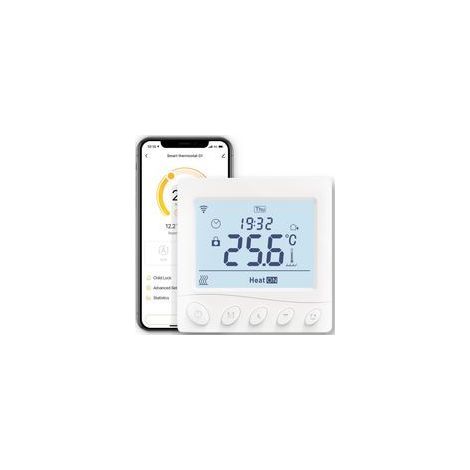 Thermostat de chauffage au sol électrique intelligent Wi-Fi blanc, télécommande avec minuterie, sans hub, compatible avec Alexa et Google Home 16 A (1/5)