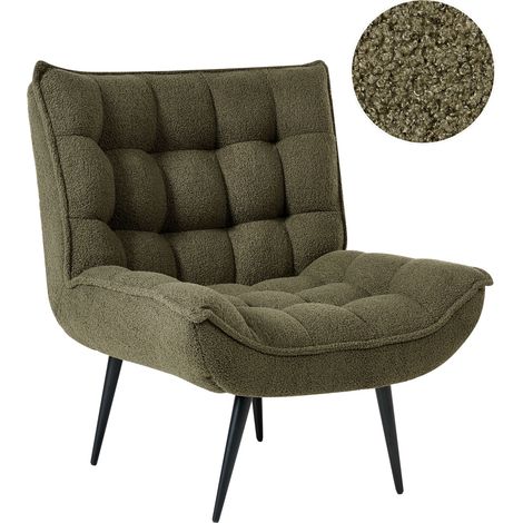 Sillón moderno sin brazos de bouclé ocio patas de hierro negro acolchado verde oscuro Alvesta (1/5)
