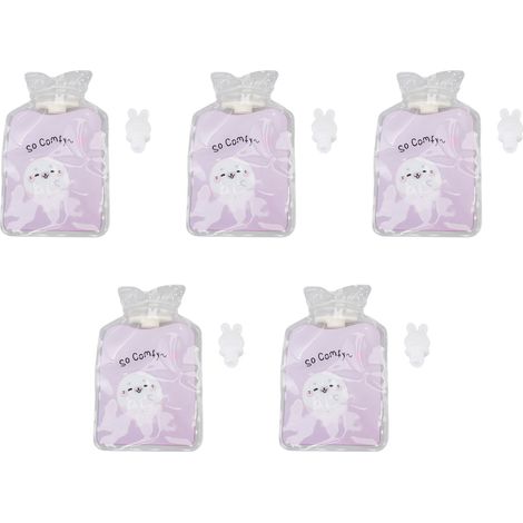 Lot de 5 bouillottes en PVC épais, anti-explosion et anti-fuite, à large ouverture, violettes (1/5)