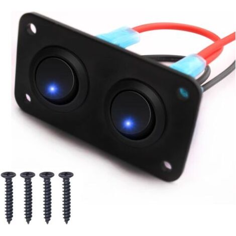 FENOPLASTICAinterrupteurs LED Bleu ronds à bascule 12-24V,Panneau de commutation de voiture,2 Gangs, Panneau de commutation 12V pour Voiture, Camion, Voitures de Course, Marine (1/4)