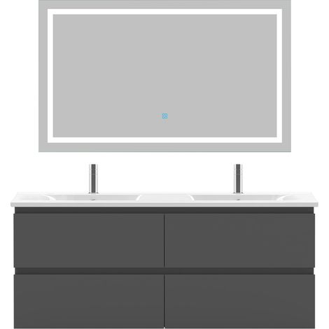 Acezanble Ensemble meubles salle de bain 120cm double vasque + miroir Anthracite