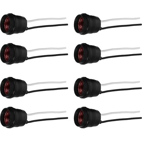 Juego de 8 portalámparas E27 negros impermeables con cable de goma, enchufes exteriores resistentes a la intemperie para colgar en la cocina, el baño y el jardín. (1/5)
