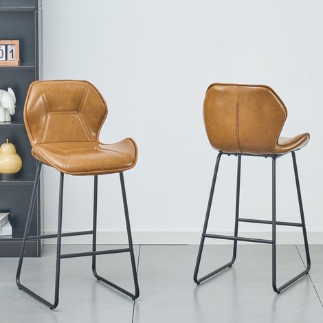 Tabouret de bar 2 tabourets avec dossier et repose-pieds, style moderne, structure en métal, simili cuir marron (1/5)