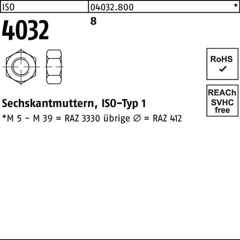 Sechskantmutter ISO 4032 M 36 x 4 Stahl blank 10 Stk