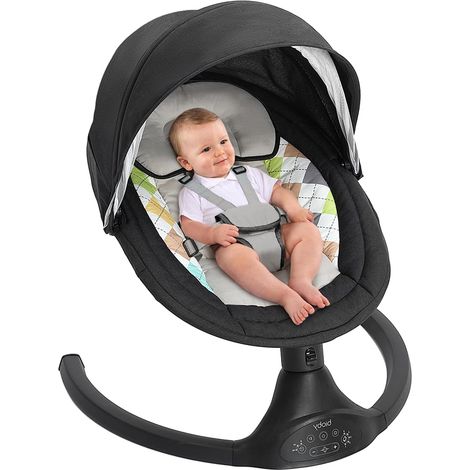 Babywippe, elektrisch Babyschaukel bluetooth Musik 5 Gang einstellbar, mit Moskitonetz, Musik & Timer,0-12 Monat max. 9kg - Schwarz