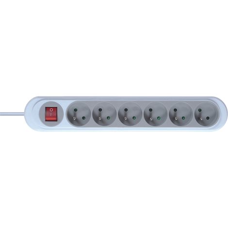 DEBFLEX - NOLA BLOC 6 PRISES 2P+T 16A AVEC INTERRUPTEUR 1M45 GRIS CLAIR - 716043 (1/2)