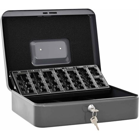 vidaXL Caja de dinero con cerradura Gris oscuro 30 x 24 x 9 cm Acero (1/2)