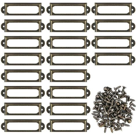 AlwaysH 20 Pcs Porte-étiquettes en Métal pour Bureau Bibliothèque Étagères Cadre Étiquette de Nom Vintage avec Vis 60x17mm (1/5)