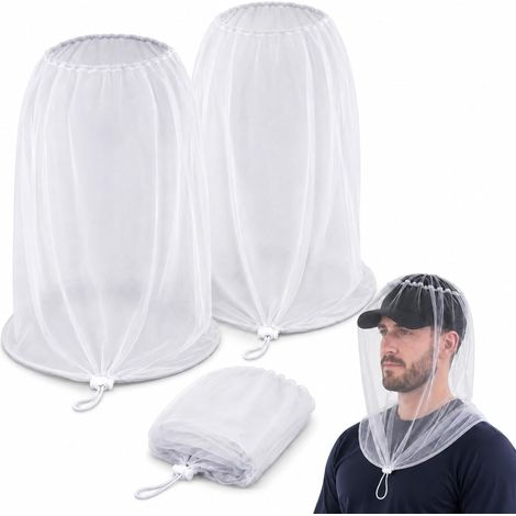 Filet Anti Moustique Tête, Lot de 2 Masques Insectes Camping Été Chapeau moustiquaire,maille fine respirante,chapeau moustiquaire,2 pièces 53 x 66 cm,protection moustiques insectes,pêche (1/5)