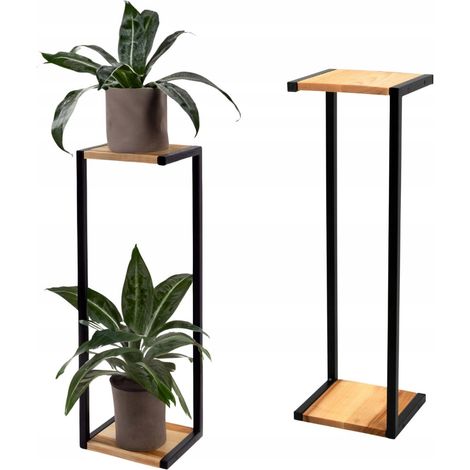 Supporto per fiori da terra in metallo, stile loft, nero e legno, moderno, Amiens M 23x20x75 (1/5)
