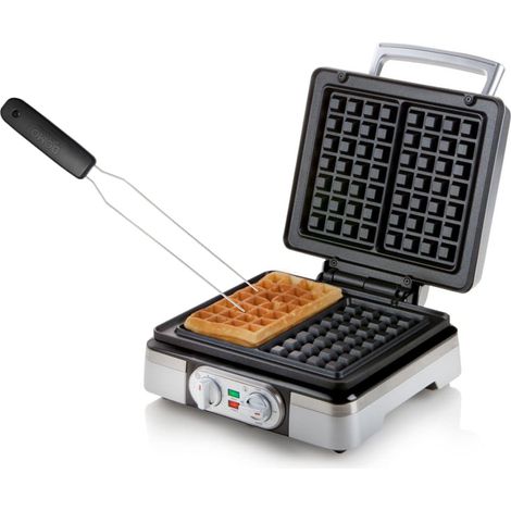 Doppel Waffeleisen für 2 dicke BELGISCHE Waffeln mit Timer 16x9,5cm Waffelgabel (1/5)