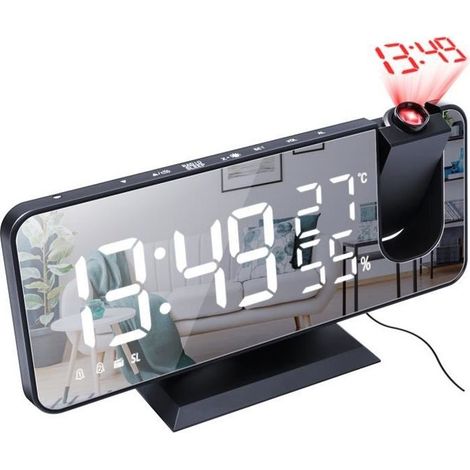 Reveil Projecteur avec Radio,180° Horloge Numérique Gros Chiffres Fonction Snooze (1/3)
