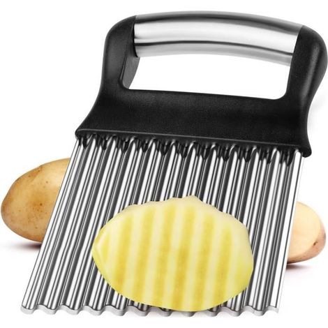 Coupe-Frites - Haute Qualité - Couteau Ondulé en Inox - Ergonomique - Facile à Nettoyer - 14x9cm (1/4)