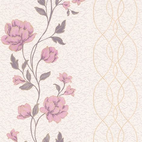 BRICOFLOR Papier Peint texturé graphique rose  Tapisserie intissé rose pour chambre, salon & plus  Papier peint fleuri rose et beige (1/5)