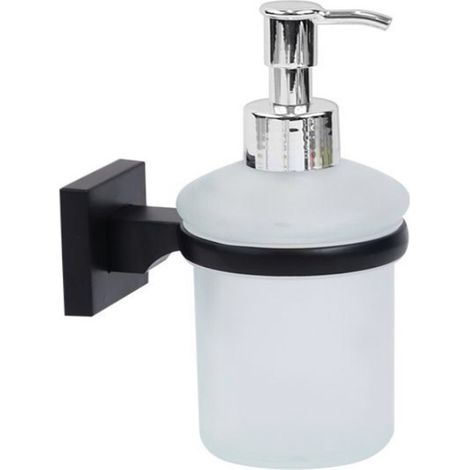 Dispenser sapone da muro in acciaio nero e vetro satinato portasapone fissaggio con viti o senza viti biadesivo accessori arredo bagno (1/2)