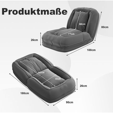 Schlafsofa 180 x 90 x 26 cm grau, faltbar, 5 Positionen, Rippstoff, Metall MEUBLIV (1/5)