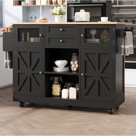 Isola cucina 140x70x93,5 cm in MDF nero, sollevabile, salvaspazio FloraGrace (1/5)