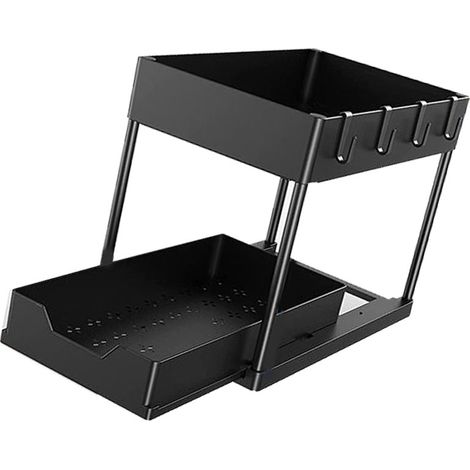 Casier à épices coulissant 2 niveaux, noir, acier inoxydable, organiseur d’épices extensible avec porte-baguettes pour placard de cuisine (1/5)