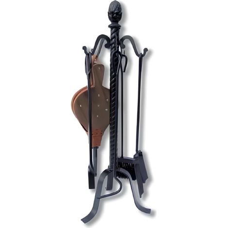 Serviteur/Garniture de cheminée ensembles d'outils pince à feu pelle brosse en fer forgé coloris Noir - Hauteur 72cm