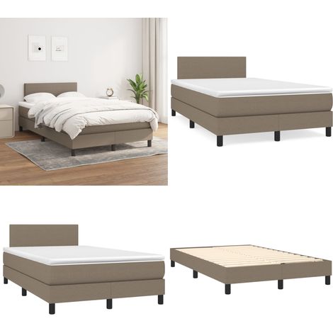 Sommier à lattes de lit avec matelas Taupe 120x200 cm Tissu - Lit Tapissier - Lit Double - Matelas À Ressorts Ensachés - Lit Avec Têtière - Literie - Home & Living (1/5)