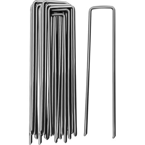20 pezzi di ancoraggi a terra in filo di acciaio zincato, lunghi 150 mm, con testa piatta Ø 3 mm per fissaggio al terreno (1/5)
