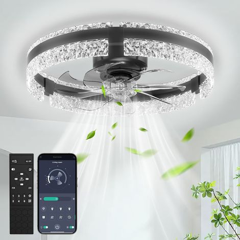 Ventilateur de Plafond LED 50cm avec Lumière, 6 Vitesses Plafonnier Ventilateur, Télécommande et Contrôle APP, 3000-6500K Dimmable, Vent Réversible et Silencieux pour Salon Cuisine Chambre, Noir (1/5)