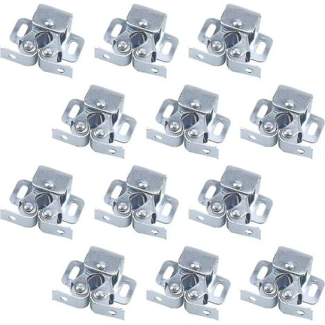 12pcs Cabinet Door Double Roller Catch Kitchen Cabinet Door Lock Fastener Door Stop Hardware Roller Catch with Screws White Zinc (1/4)