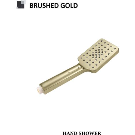 (Douche en or brossé) Ensemble de barre de douche avec pommeau de douche, accessoires de salle de bain, barre de douche murale réglable avec flexible de douchette, or et noir. (1/5)