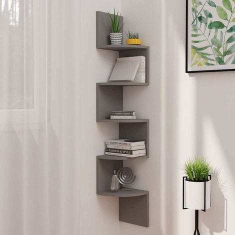 Étagère d'angle murale Étagère de Rangement - Meuble de rangement Gris 19x19x123 cm Aggloméré BV496769 - BonneVie (1/5)