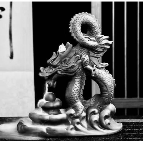 Brûleur d'encens Feng Shui Dragon à reflux / Porte-encens cascade Feng Shui en céramique 19 x 22 x 10 cm (1/2)