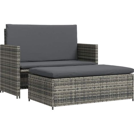 vidaXL Set Divani da Giardino 2 pz con Cuscini in Polyrattan Grigio