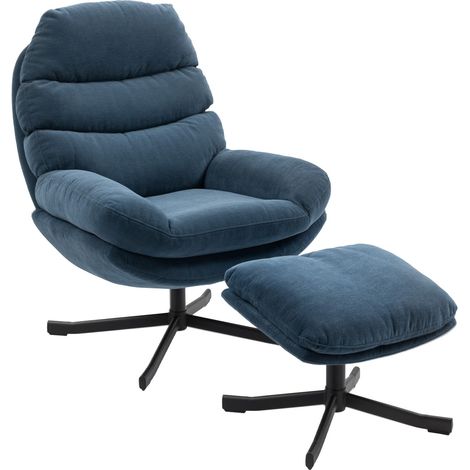 Sillón Relax con Otomana, Tela Chenilla, Azul, Giratorio 360° (1/5)