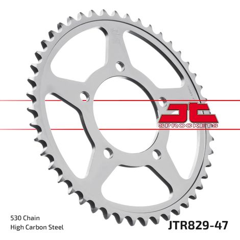 Corona posteriore in acciaio JT R829-47, 47 denti, misura 530 (1/2)