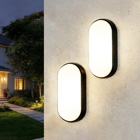 14W Applique Murale Salle de Bain, IP54 Applique Murale LED Exterieur, Éclairage Extérieur Noir, 4000K Luminaires Ovale à LED Filaires Salles de Bains, Garages et Rues, Balcon, Terrasse(2 pièce) (1/5)