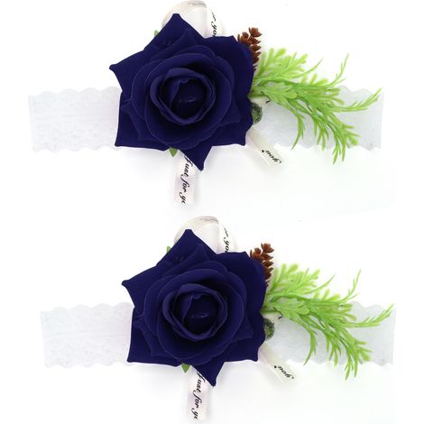 Paire de 2 bracelets fleur en soie pour demoiselle d'honneur, corsage de mariage bleu saphir, décoration cérémonie nuptiale