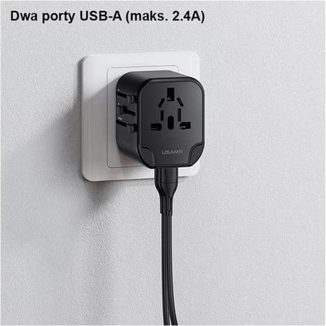 Câble USB 2 ports - USAMS - T55 - Snabbladdning 12W - Compatible US/EU/AU/RU - Noir Noir