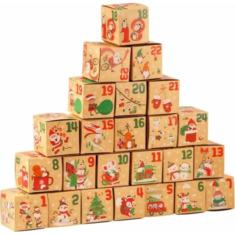 24pcs Calendrier de l'Avent de Noël, Bonhomme de Neige du Père Noël Boîte Noël Boîtes Cadeaux de Calendrier de l'Avent pour Enfants Décoration de Vacances de Noël en Famille (1/4)
