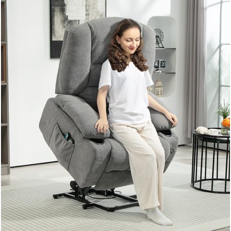 Poltrona relax alzapersona 97x90x102 cm grigio scuro in poliestere con massaggio, calore e reclinazione elettrica (1/4)