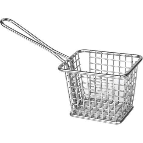Petit panier carré de présentation inox avec manche long - 80 mm