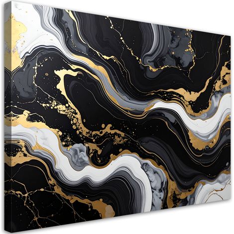 Cuadro en Lienzo Abstracción de mármol glamur en negro y dorado 30x20 (1/5)